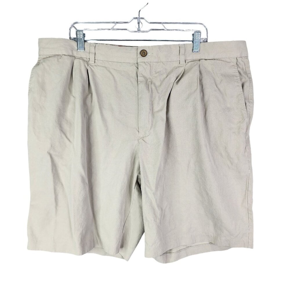 Mens Beige Tommy Bahama Pleated Shorts Silk & Cotton Blend 10" Inseam Size 42L